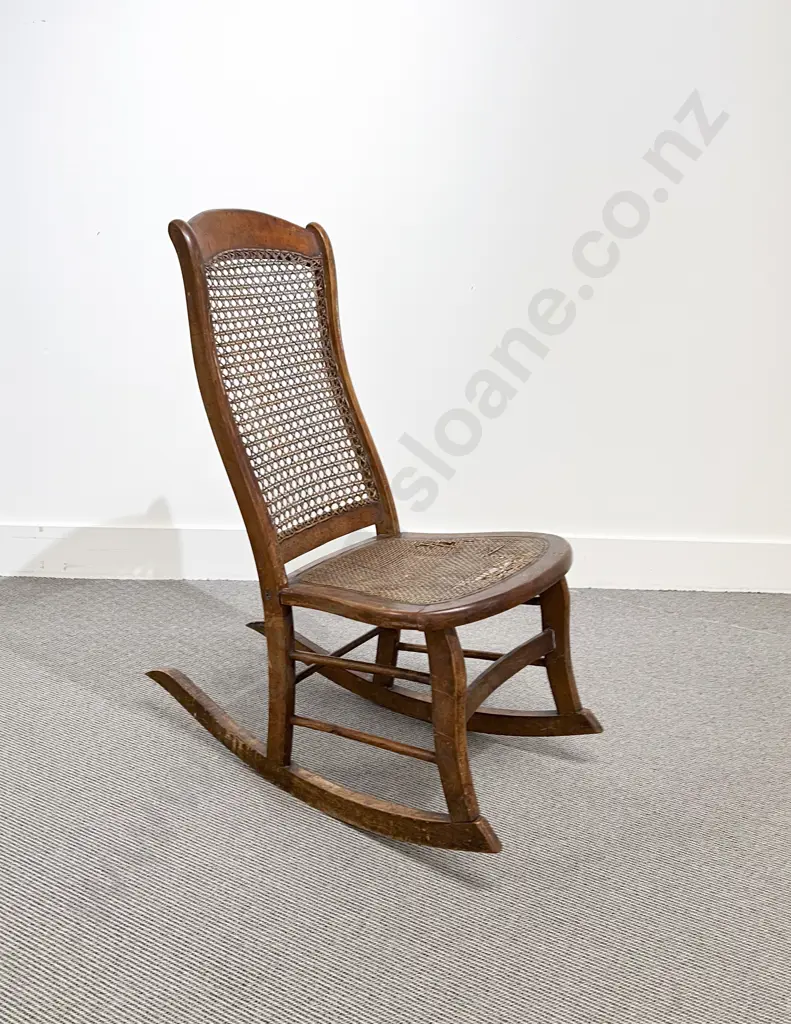 Vict Walnut Framed Caned Nursing Rocking Chair Image 1++