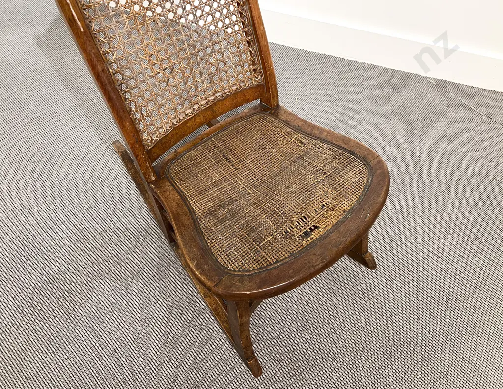 Vict Walnut Framed Caned Nursing Rocking Chair Image 1++