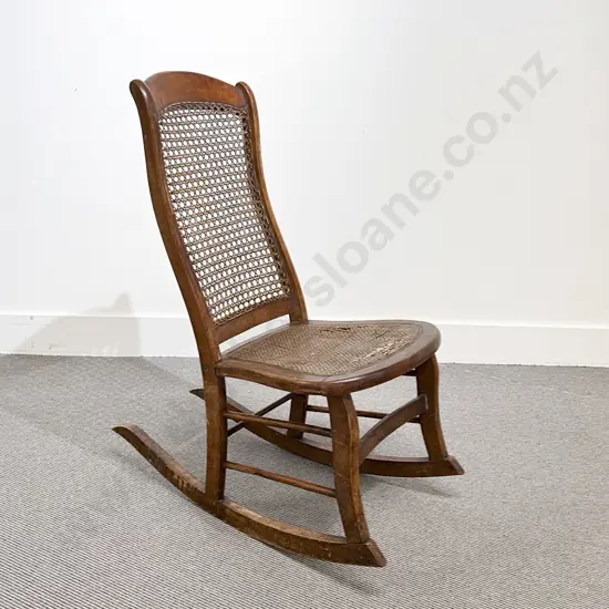 Vict Walnut Framed Caned Nursing Rocking Chair