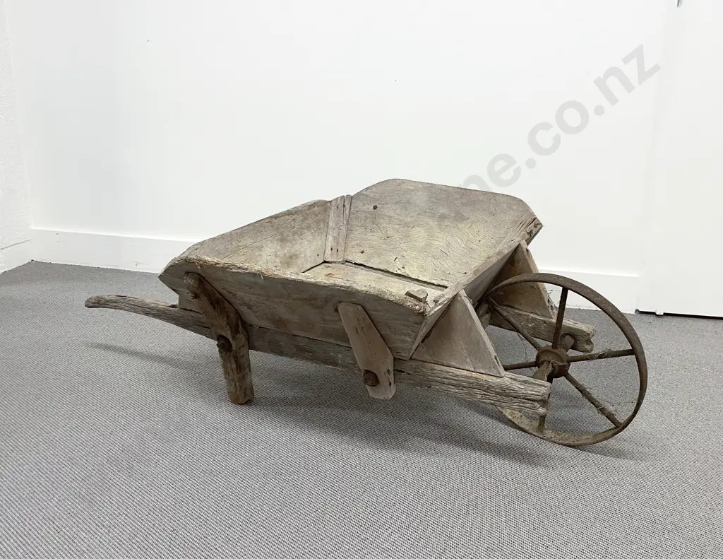 Antique Hand Built Pine Wheelbarrow Image 1++