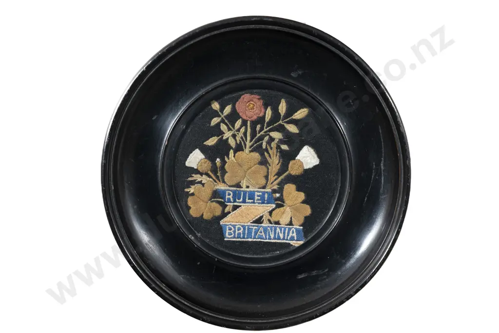 Ebonised Circular Framed Embroidery - Rule! Britannia Image 1++