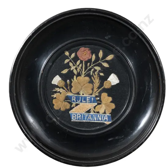 Ebonised Circular Framed Embroidery - Rule! Britannia