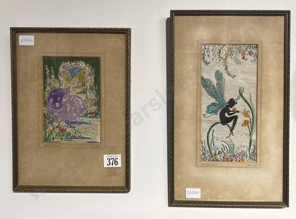 Two Dated 1934 and 1938 Silk Embroidered Panels Image 1++