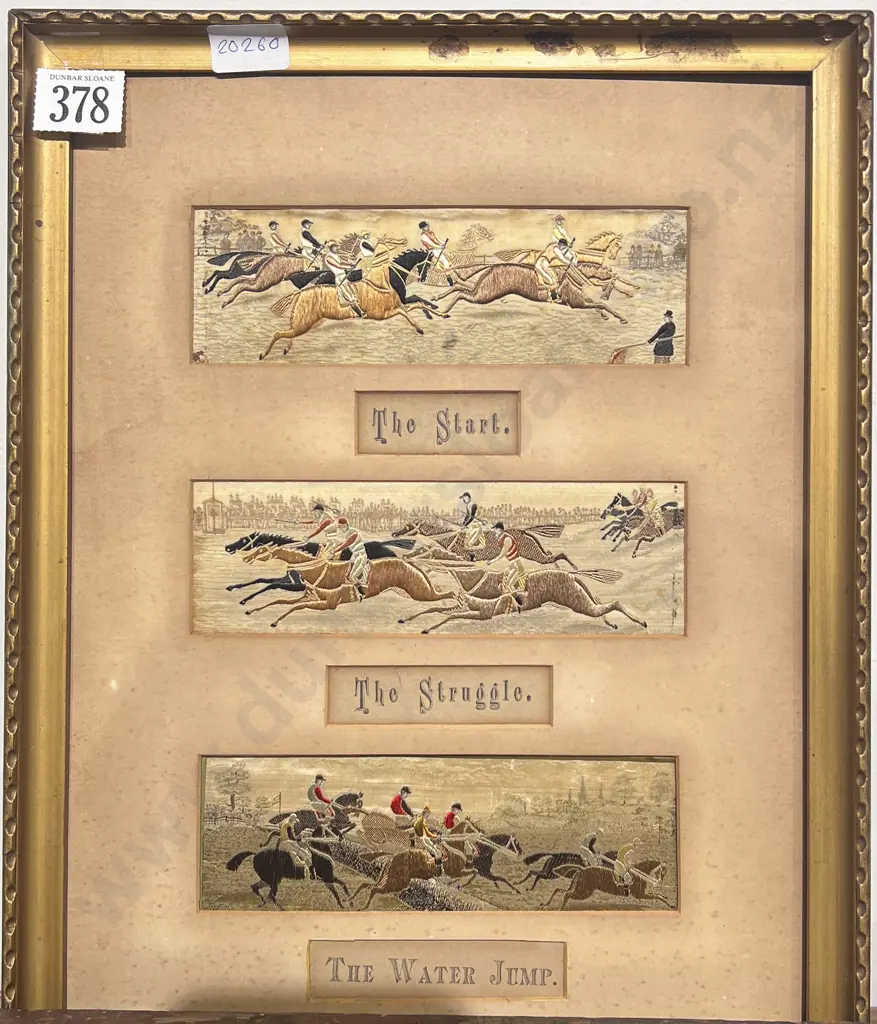 Silk Stevengraph Three Panels Steeplechase Image 1++
