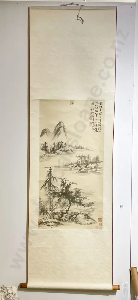 Traditional Chinese Landscape Scroll Print & Two Unmounted (3) Image 1++