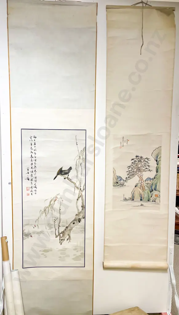 Traditional Chinese Scroll Painted with Kingfisher & Other Landscape (2) Image 1++