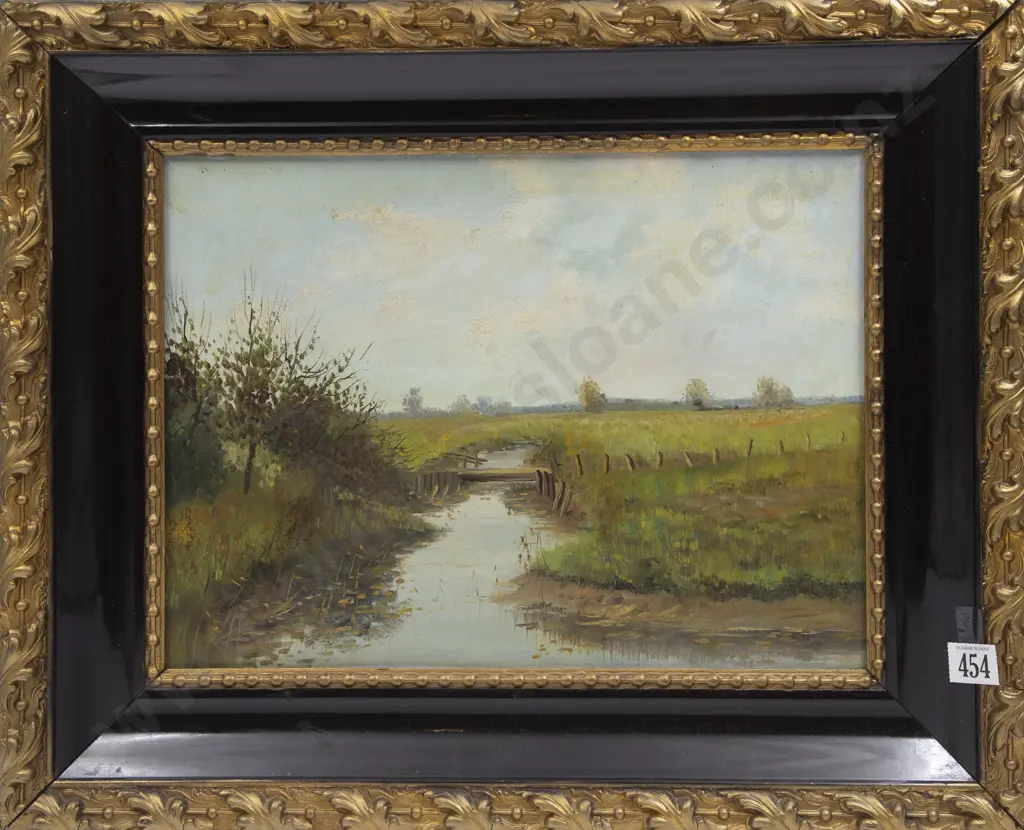 Early C20th Oil on Canvas English Meadow & River Scene Image 1++