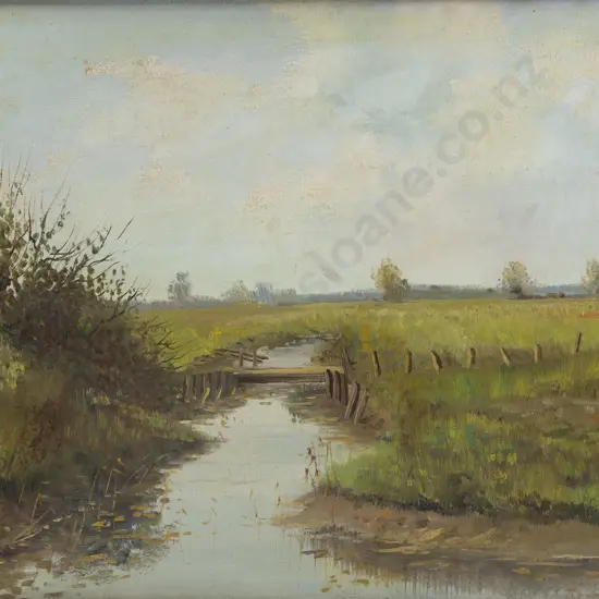 Early C20th Oil on Canvas English Meadow & River Scene
