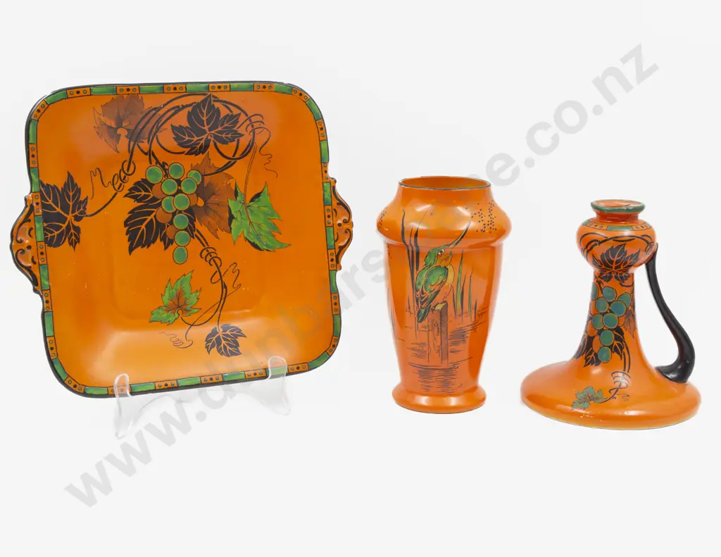 Shelley Enamel Decorated Vase with Two Others Image 1++