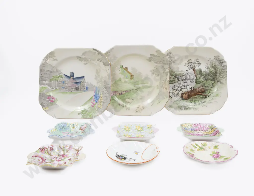 Six Various Shelley Cake Plates with Six Jam Dishes Image 1++