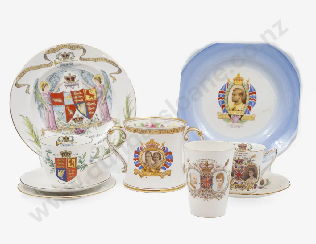 Five Shelley Royal Commemorative Plates with Four Cups Image 1++