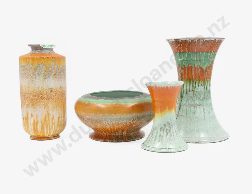 Four Various Shelley Dripware Vases one with large chip to rim Image 1++