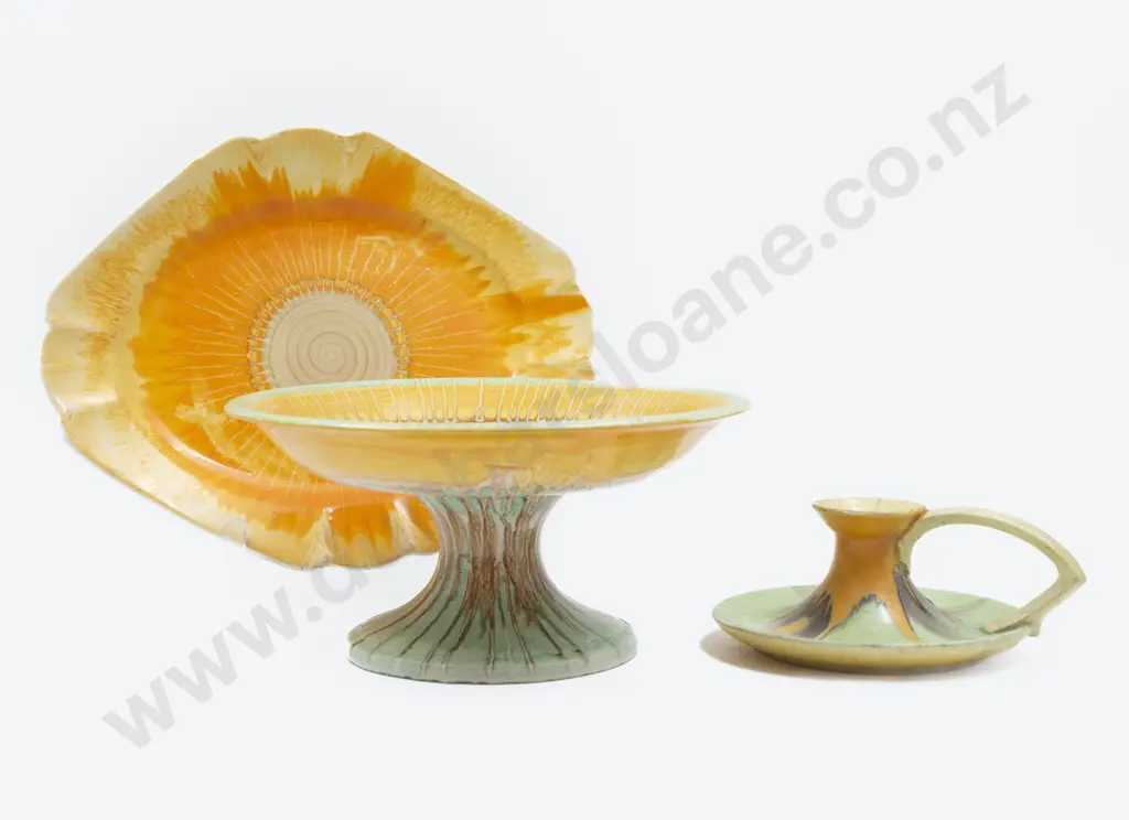 Shelley Dripware Pedestal Bowl & Two Others candlestick holder has hairline crack Image 1++