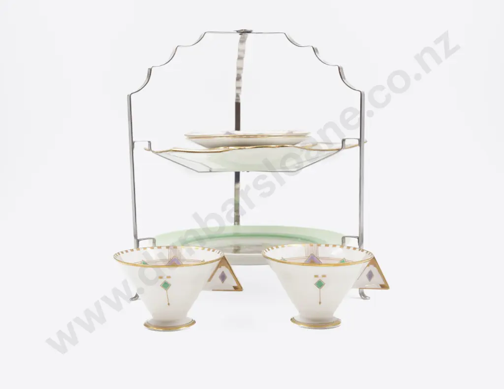Two Shelley Art Deco Cup Saucer Plates Cake Plate Other & Stand Image 1++