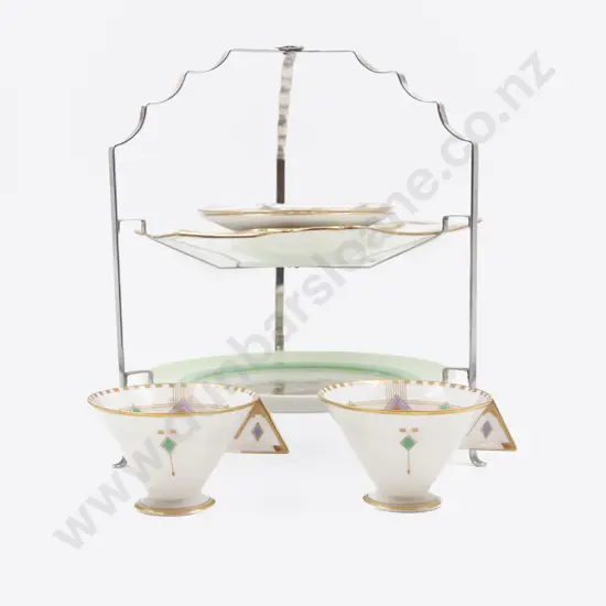 Two Shelley Art Deco Cup Saucer Plates Cake Plate Other & Stand