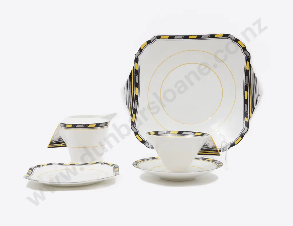 One Shelley Art Deco Cup Saucer Plate & Cake Plate with Jug Image 1++