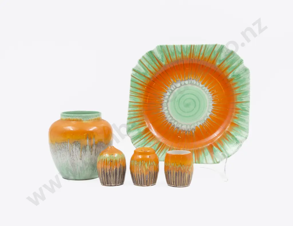 Five Various Shelley Dripware Pieces chips to rim of salt shaker Image 1++