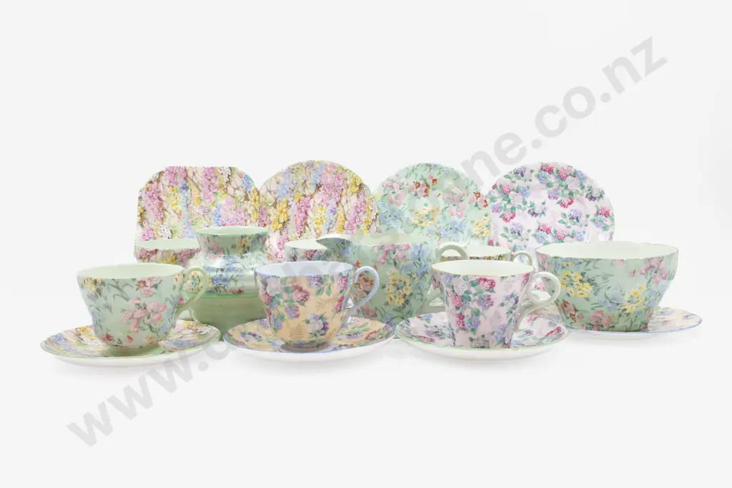 Six Shelley All Over Floral Cup Saucer Plates with Jug & Two Others Image 1++