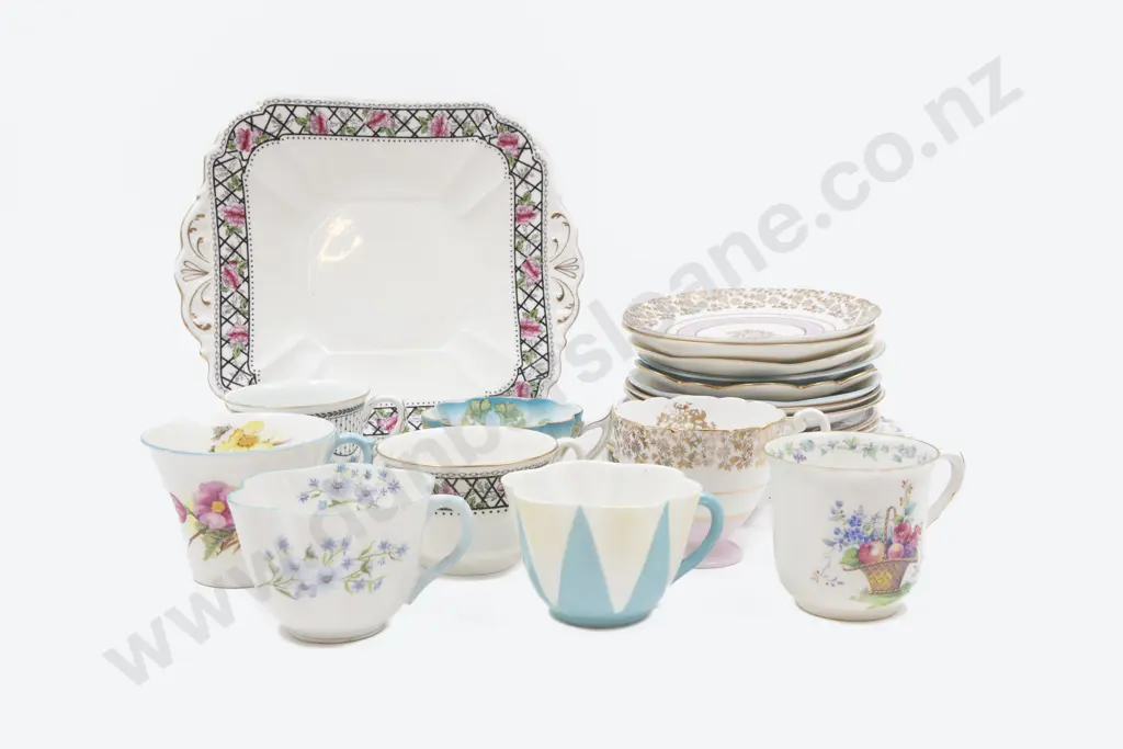 Eight Shelley Fancy Cup Saucer Plates Image 1++