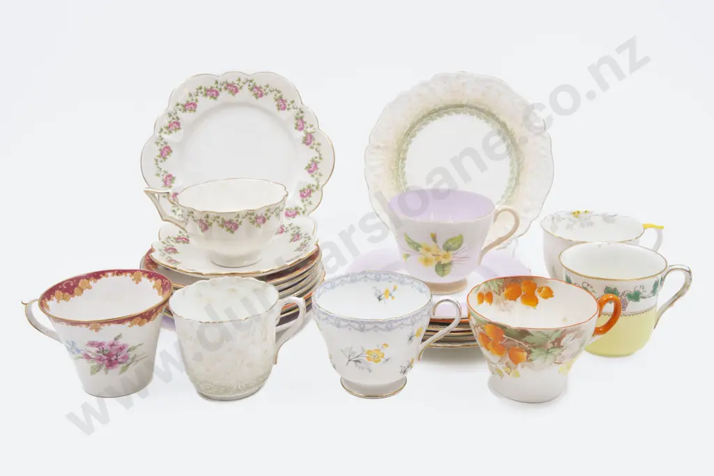 Eight Shelley Fancy Cup Saucer Plates Image 1++