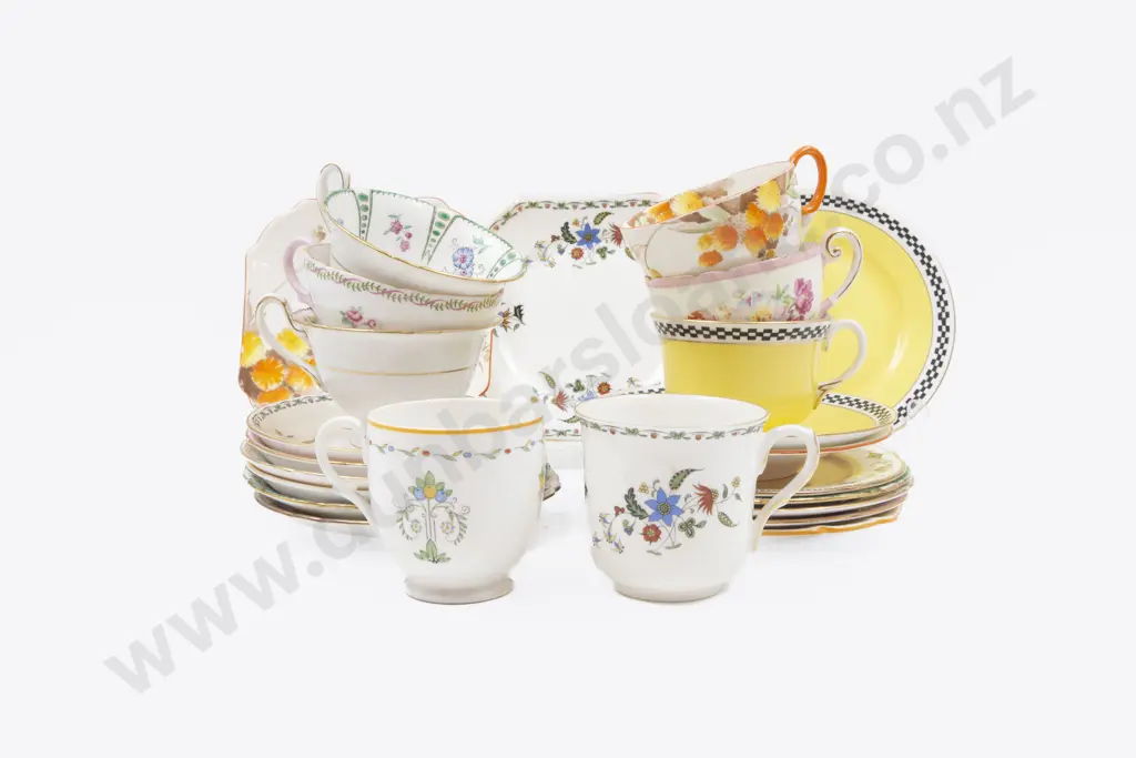 Eight Shelley Fancy Cup Saucer Plates Image 1++