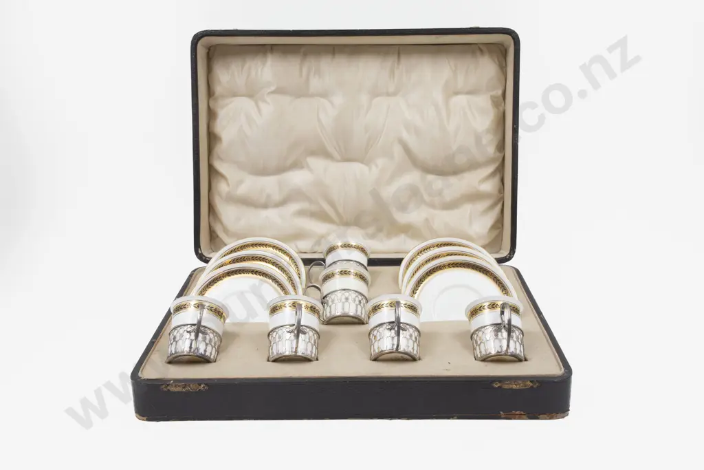 Boxed Shelley Sterling Silver Mounted Coffee Set Image 1++