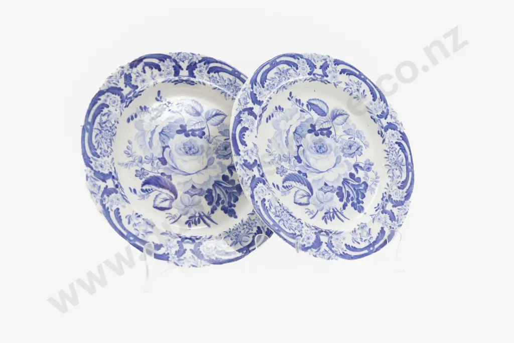 Pair Mid C19th Masons Blue & White Plates Image 1++