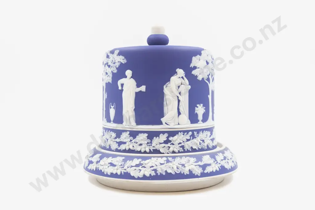 Unmarked Wedgwood Blue Jasperware Cheese Cover & Tray Image 1++