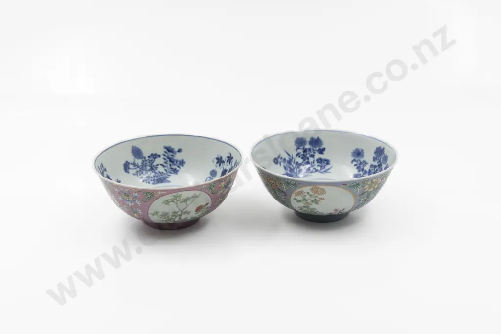 Two Chinese Famille Rose Sgraffito Ground Food Bowls Image 1++