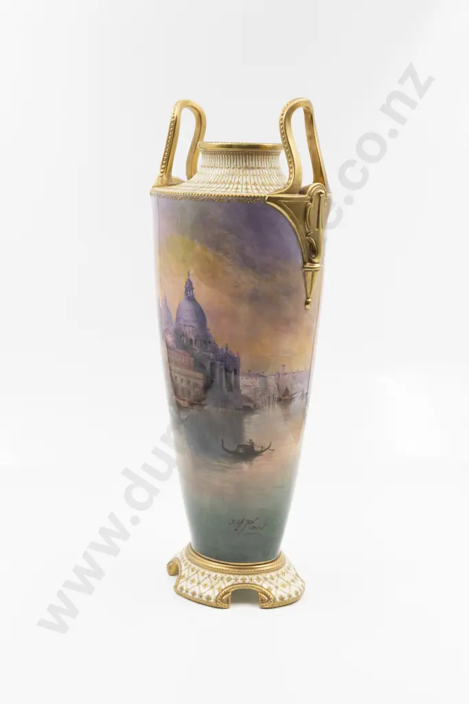 Royal Doulton Tall Tapering Mantel Vase with Rim/Neck Handles Image 1++