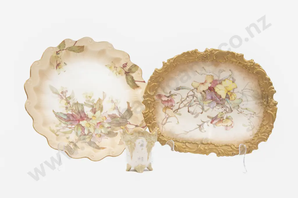 Two Doulton Burslem Fancy Plates & Posy Pot Image 1++