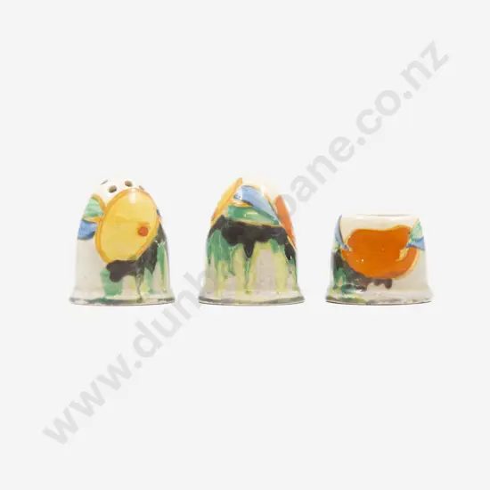 Clarice Cliff Bizarre 3pce Condiment Set