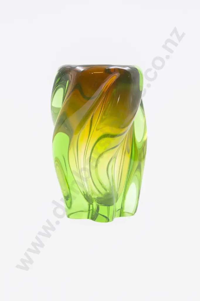 Murano Green Tinted Amber Glass Vase Image 1++