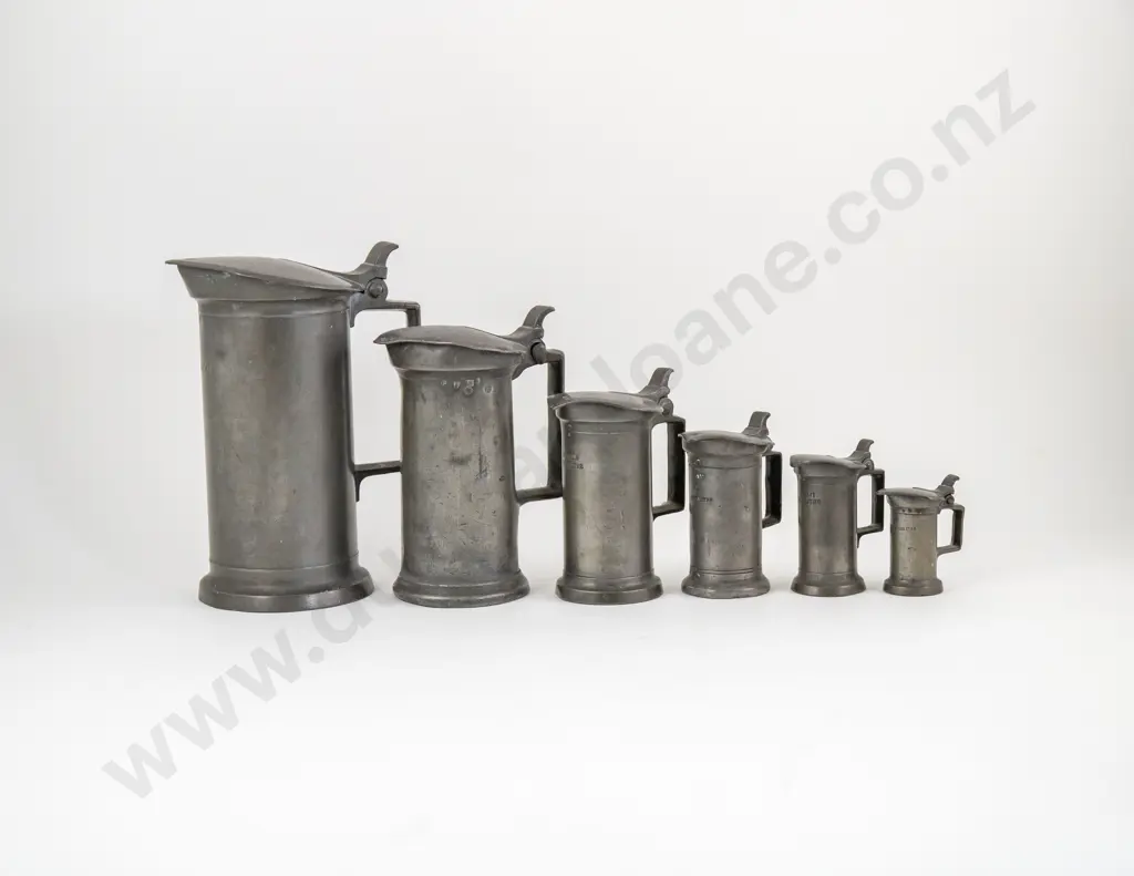 Set Of 6 C19th French Pewter Lidded Measures Image 1++