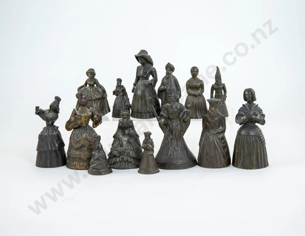 14 Antique European Bronze Figural Bells Image 1++