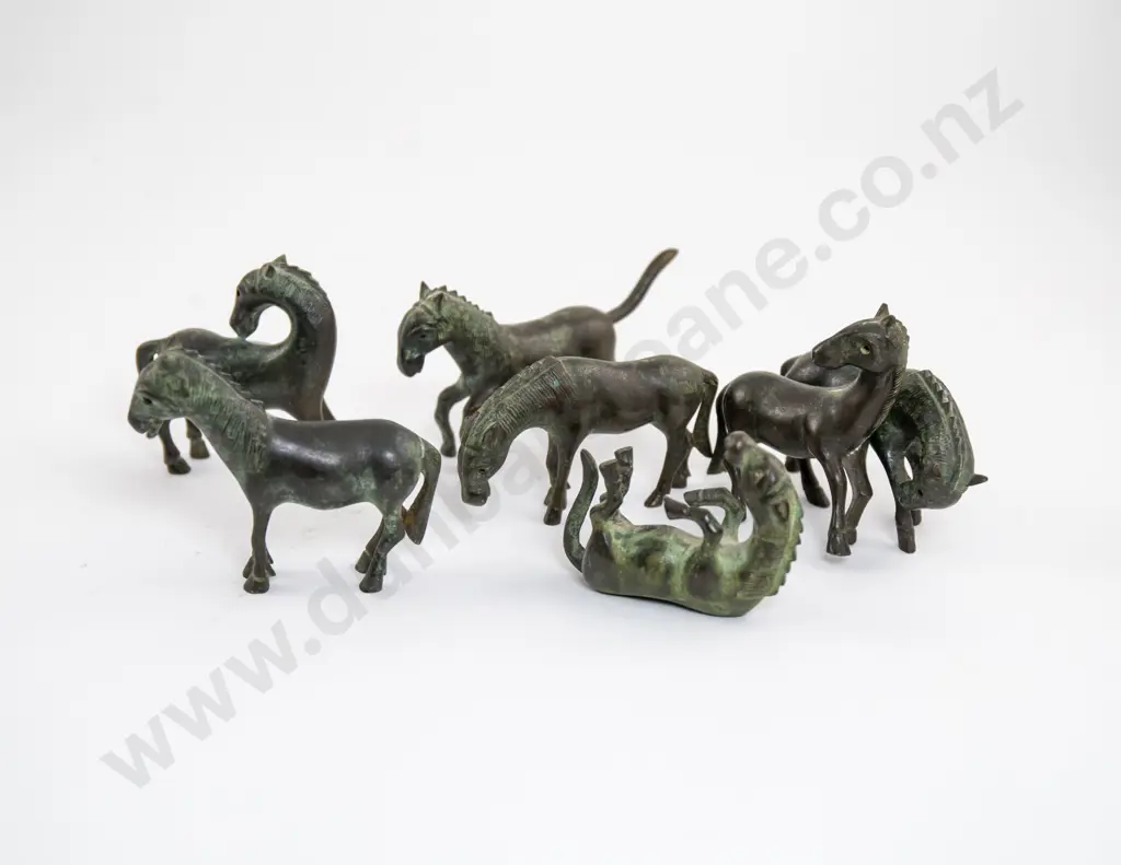 Group Of Seven Small Antique Bronze Horses Image 1++