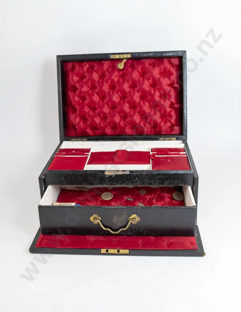 Vict Black Morocco Sewing Box Image 1++
