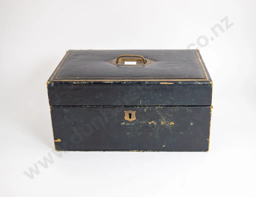 Vict Black Morocco Sewing Box Image 1++