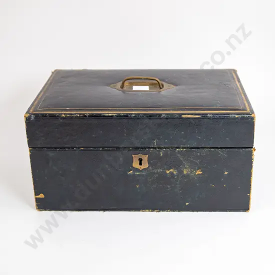 Vict Black Morocco Sewing Box