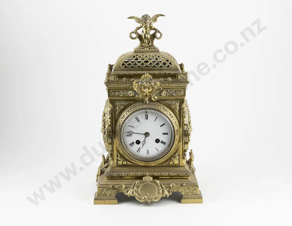 C19th European Cast Brass Mantel Clock Image 1++