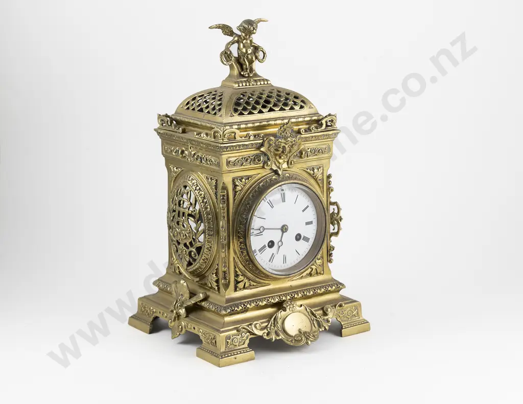 C19th European Cast Brass Mantel Clock Image 1++