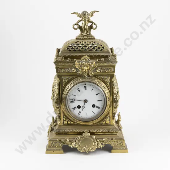 C19th European Cast Brass Mantel Clock