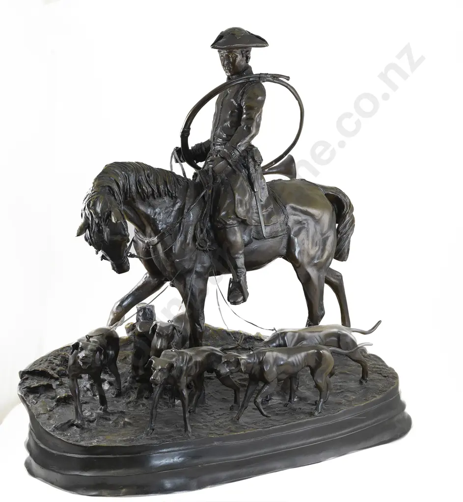 After Pierre Jules Mene, Large Bronze "The Huntsman" With Later Kauri Stand Image 1++