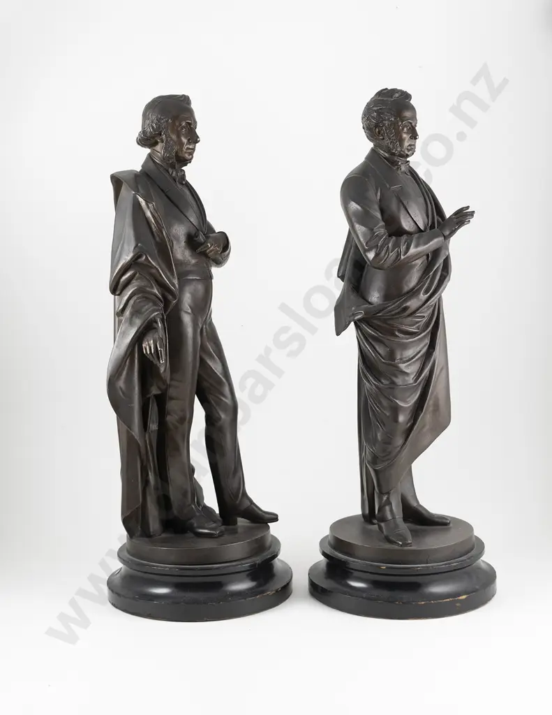 Pair Of Vict Bronzed Spelter Figures Of Disraeli & Gladstone Image 1++
