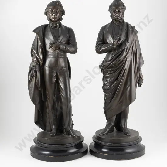Pair Of Vict Bronzed Spelter Figures Of Disraeli & Gladstone