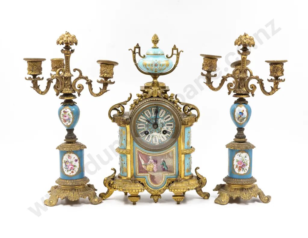 Composed C19th French Gilt Metal Sevres Style Clock Garniture Image 1++