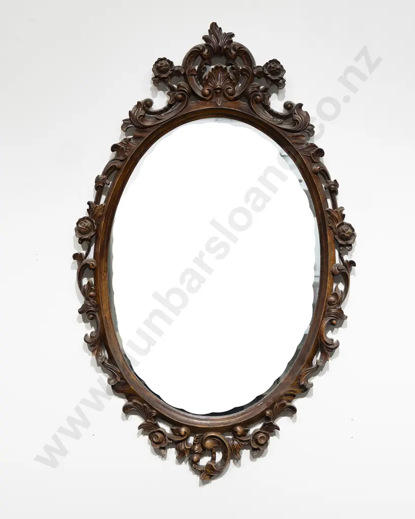 Vict Style Walnut Oval Wall Mirror Image 1++