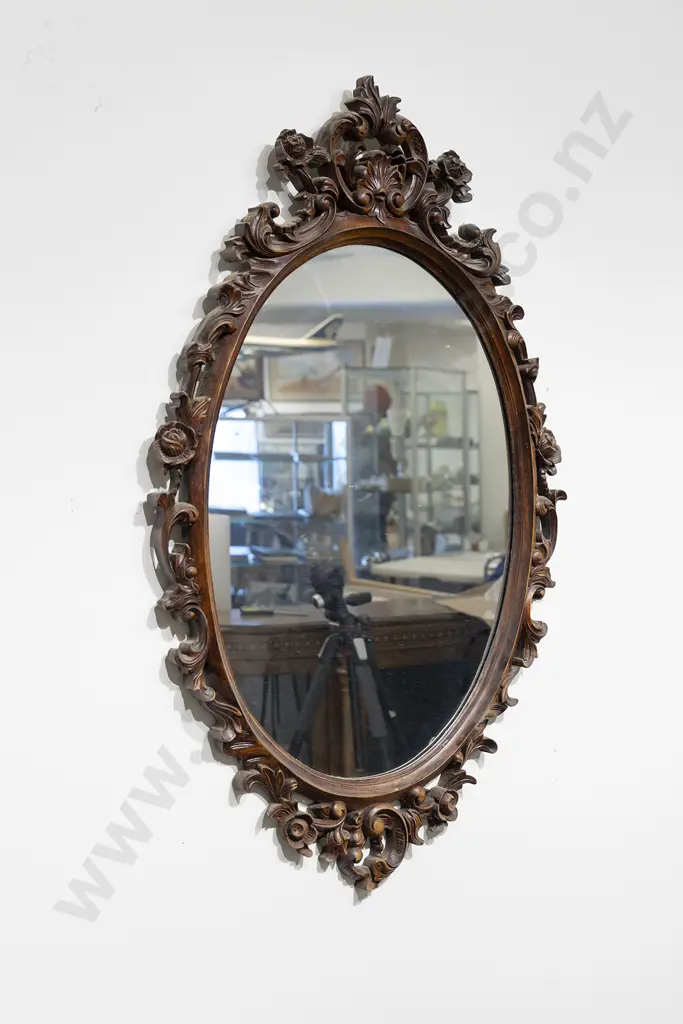Vict Style Walnut Oval Wall Mirror Image 1++