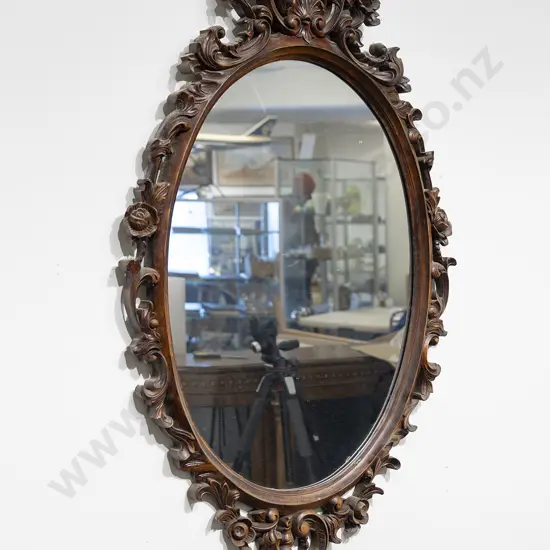 Vict Style Walnut Oval Wall Mirror