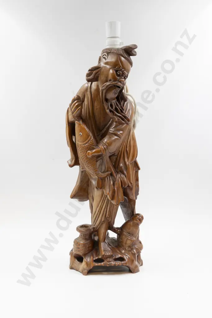 Antique Chinese Hardwood Lamp Of Shou Lao Image 1++